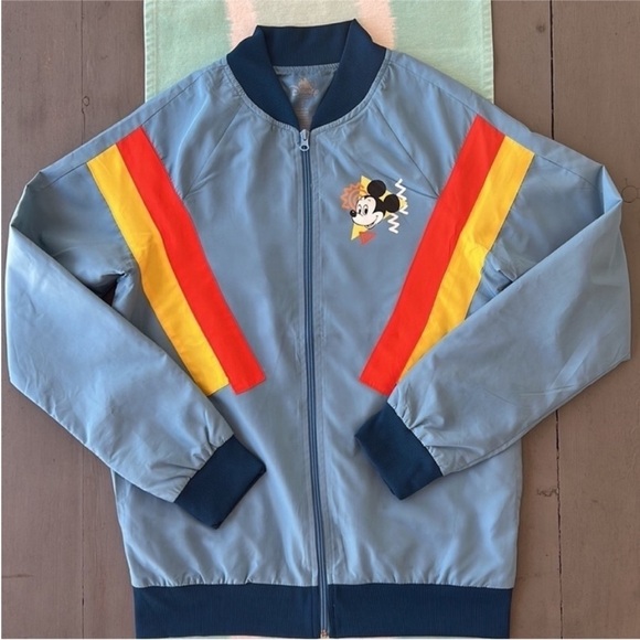 Disney Mickey Mouse Retro Windbreaker Jacket Blue Stripe Small - Picture 3 of 10